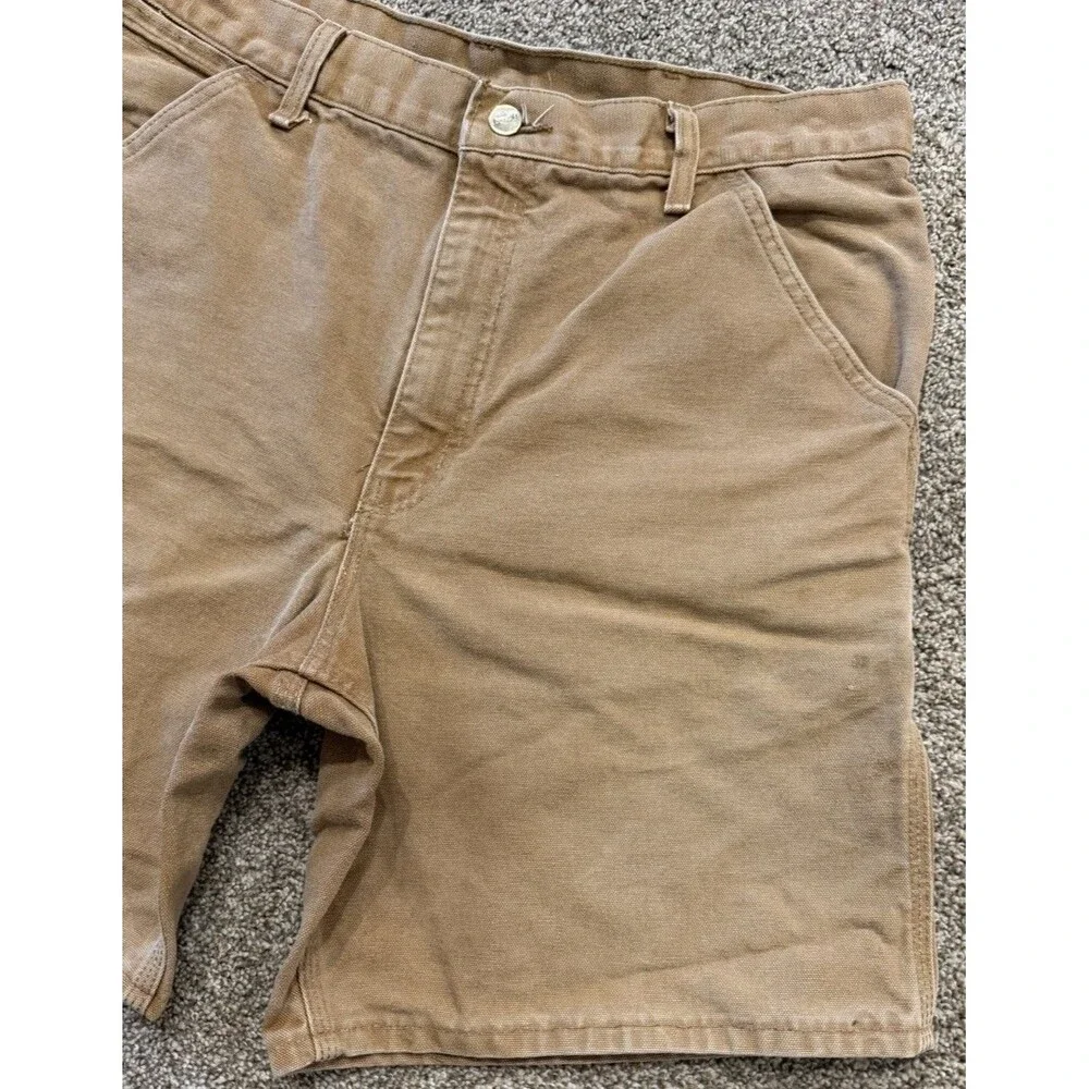 Vintage CARHARTT B25 BRN Carpenter Canvas LEATHER PATCH Shorts Sz 32/34 USA MADE